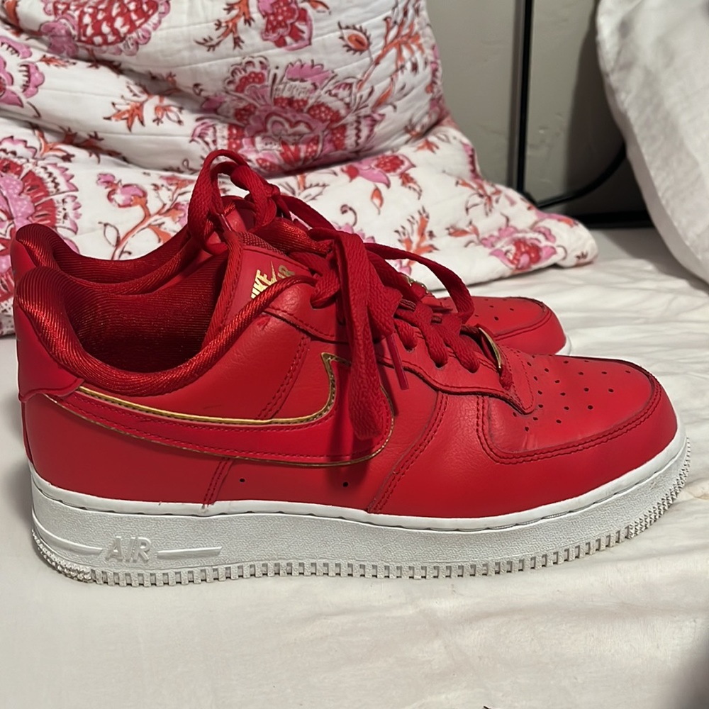 Red and Gold Nike Air Force Ones